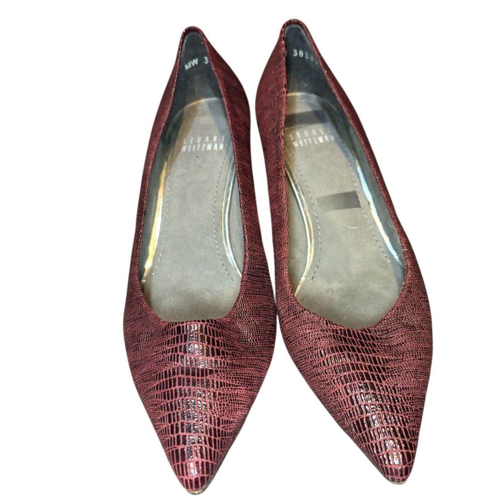 Stuart Weitzman Burgundy Snakeskin Kitten Heel Pumps Pointed Toe Size 7M